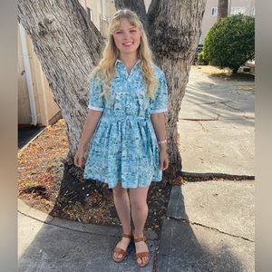 Laura Ashley Mini Dress Button Down Puff Sleeve